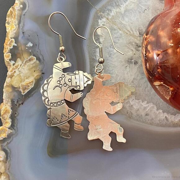Vintage Signed Native American Sterling Silver Dancer Dangle Earrings For Women - Picture 7 of 10